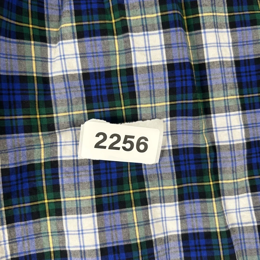 Ralph Lauren Button Down Shirt Kids M 10-12 Blue Green Plaid Natural Stretch